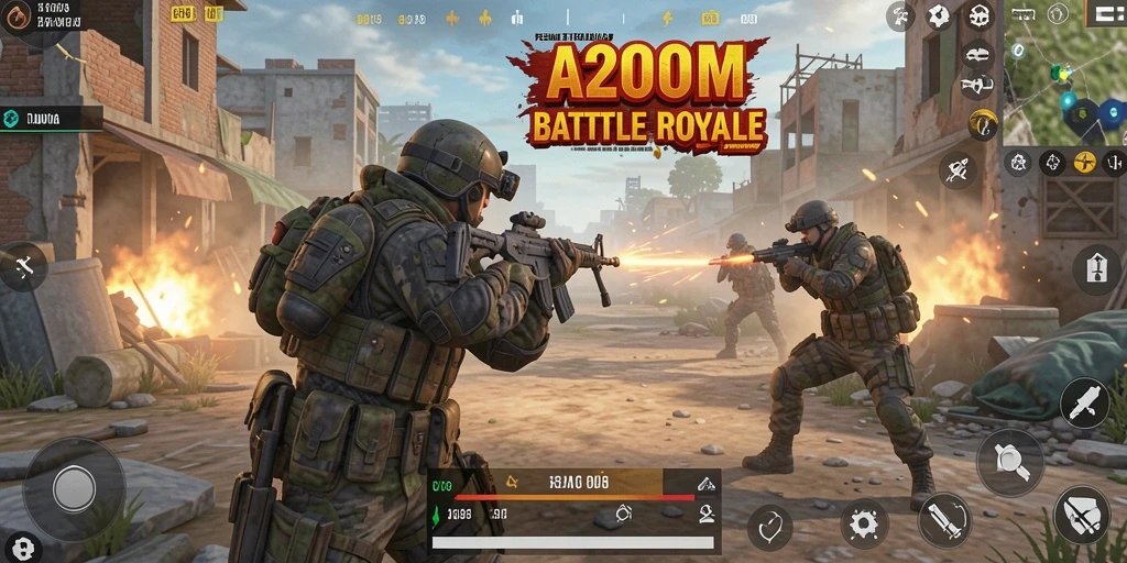 Screenshot A200M menunjukkan pertempuran seru di arena Battle Royale.