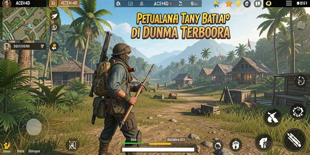 Screenshot utama ACEH4D menampilkan pemain menjelajah dunia terbuka yang indah.