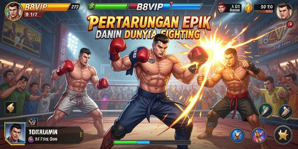 Screenshot B8VIP menampilkan pertarungan seru antara karakter dengan efek visual menawan.