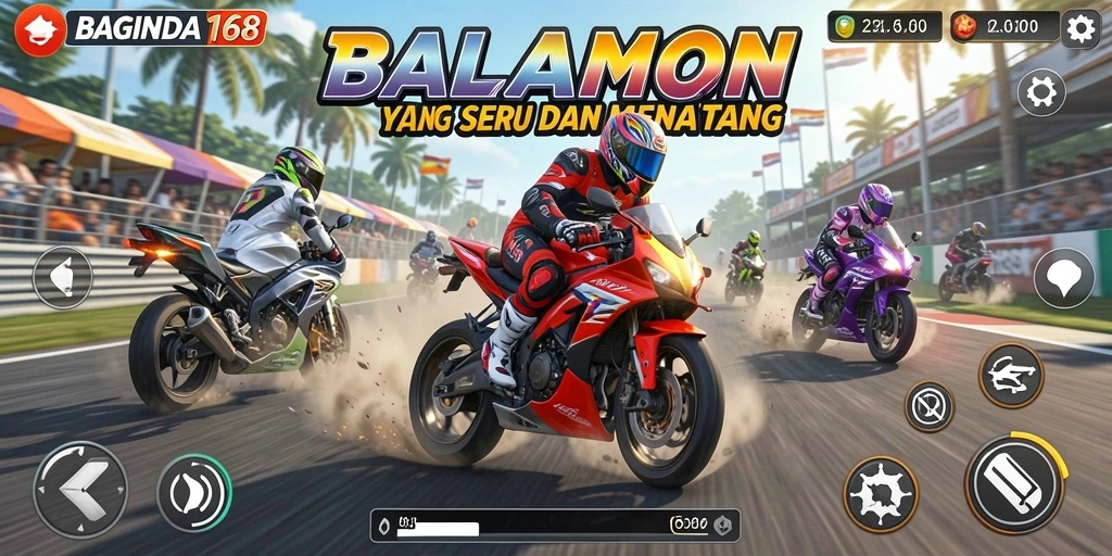 Tampilan gameplay seru dan mengasyikkan dari BAGINDA168 dengan balapan motor.