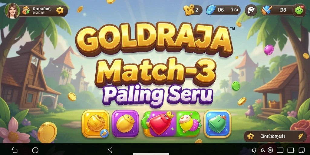 Screenshot gameplay GOLDRAJA menampilkan serunya mencocokkan permata.
