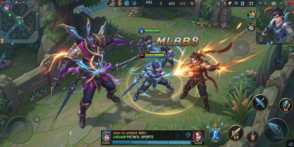 Menampilkan momen kompetitif yang seru dalam gameplay MLBB8.